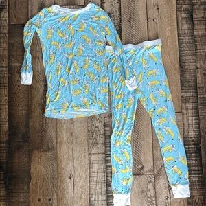 Little Sleepies Blue Yellow Banana Print Kids soft bamboo Pajama Set | 9/10